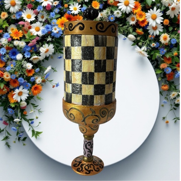 Mackenzy Child inspired Other - Elegant Checkered Mackenzie Child inspired Jar with Lid, Gold Accents☑️